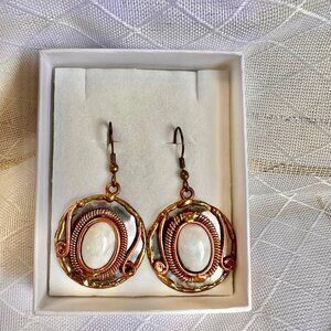 Vintage Quartz BoHo Handcrafted Medieval Metal Brass Copper Quartz Earrings